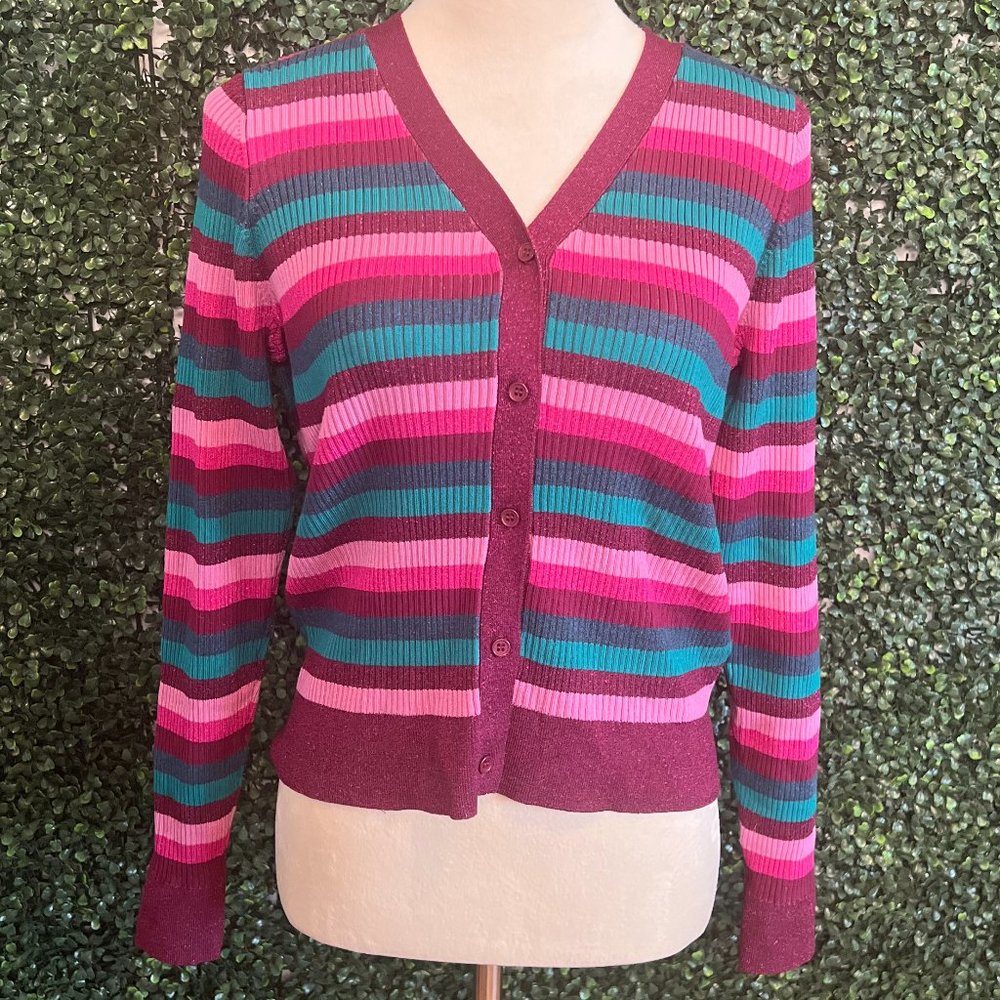 20 - 525 America Revolve Sparkle Metallic Striped Cardigan Size M